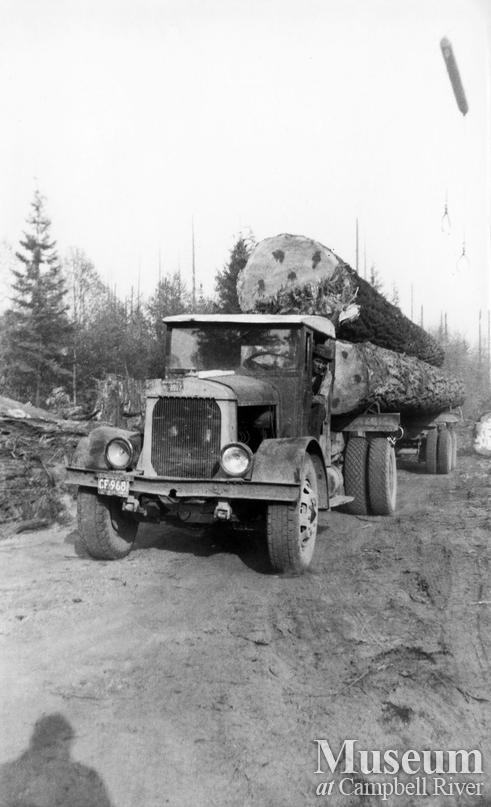 A loaded Elk River Timber Co. logging truck